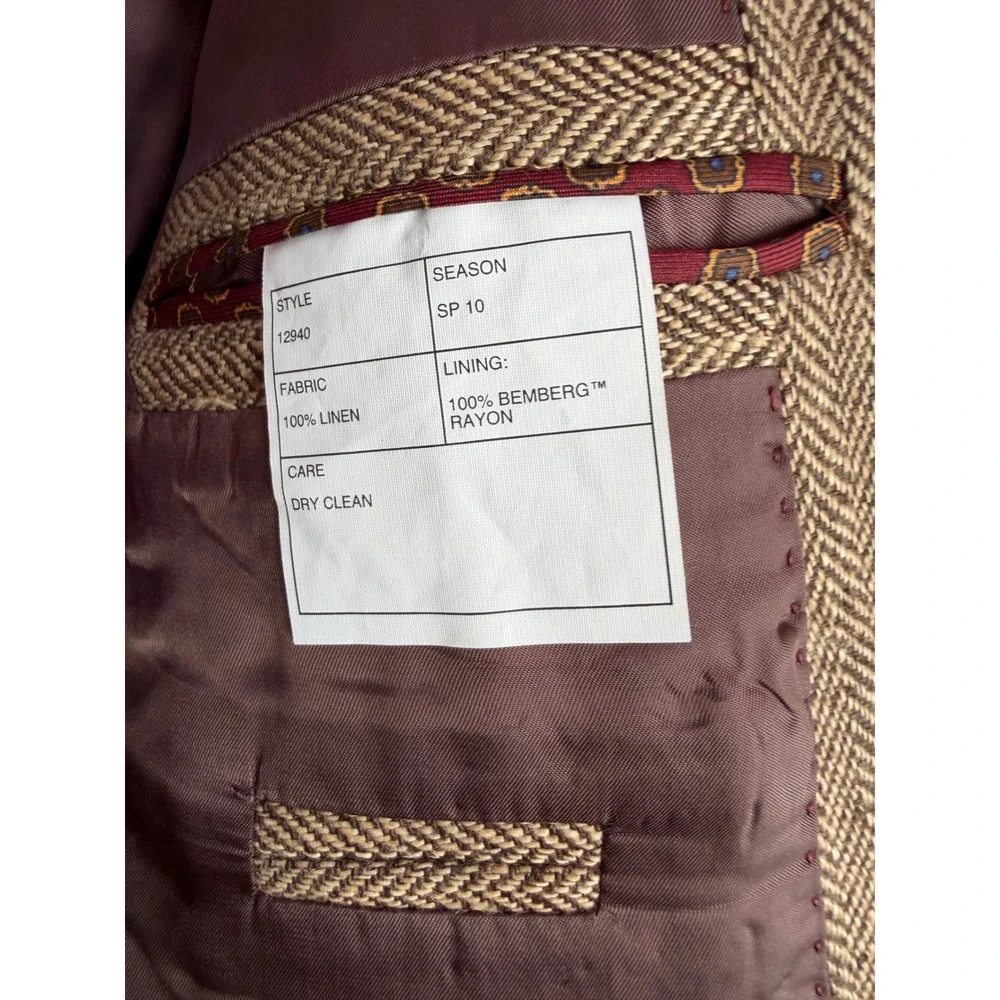 J.Crew Ludlow Jacket 36R Mens Brown Herringbone 100% Linen Blazer 12940 SP10